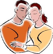 Cartoon illustration of a couple embracing