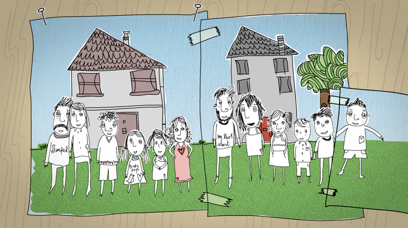 Step-family parents and children spending time together
